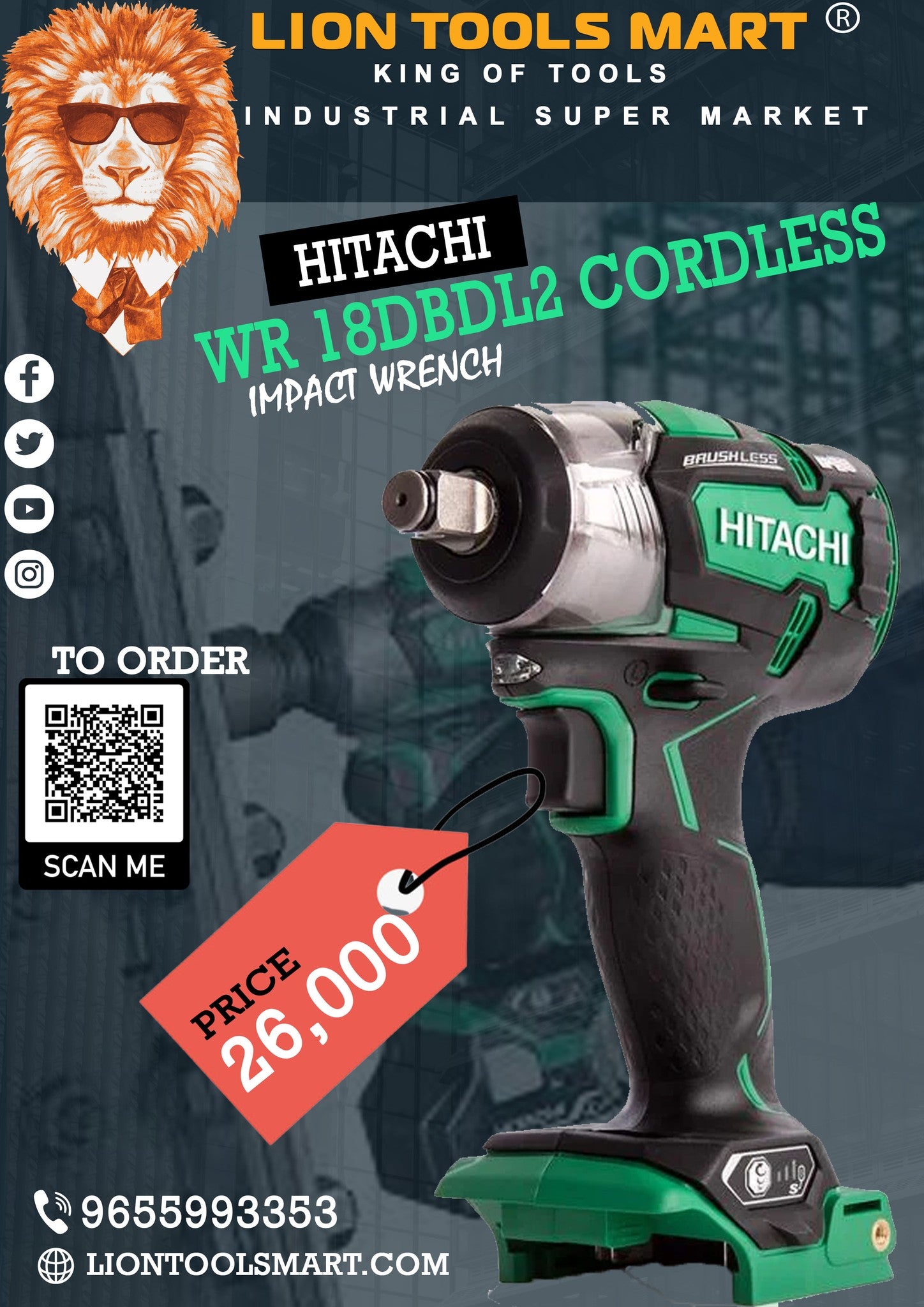 HITACHI WR 18DBDL2 CORDLESS IMPACT WRENCH